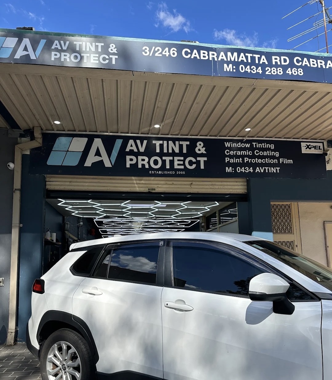AV Tint & Protect storefront at Unit 3/246 Cabramatta Rd W